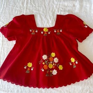 Hand Embroidered Red Boho Top